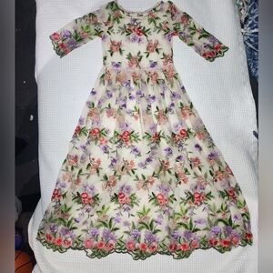Floral Embroidered Dress Sheer Kid's Size S